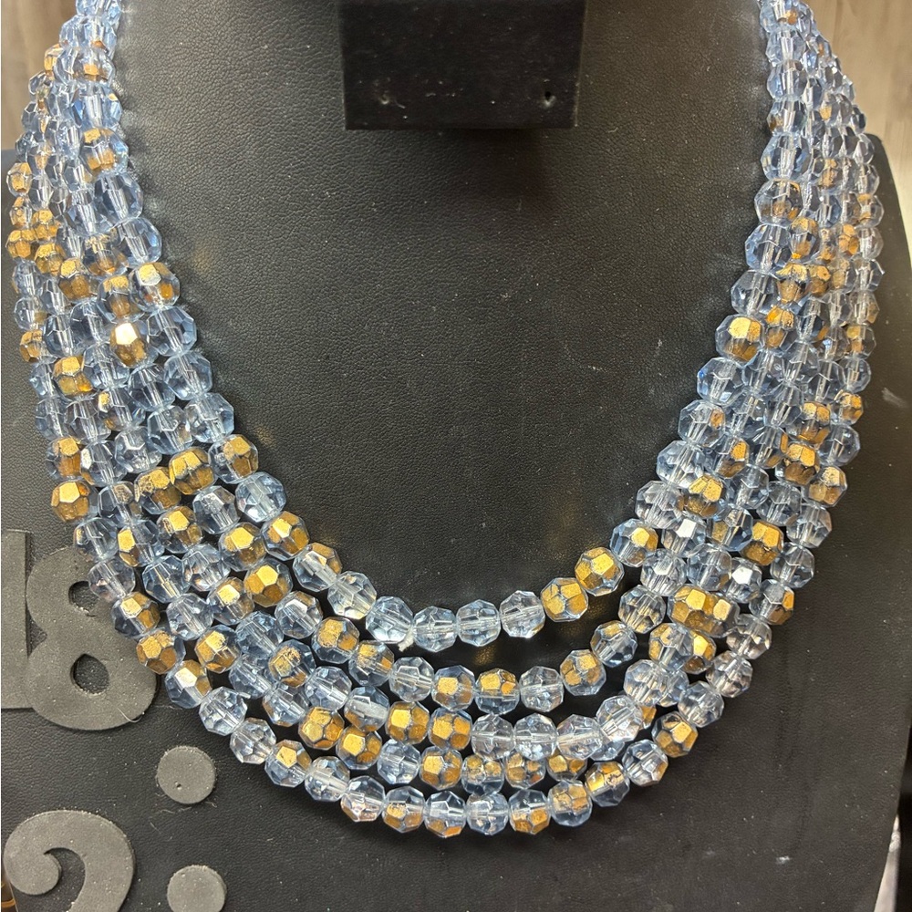 Elegant Blue and Gold crystal Necklace - Picture 1 of 2
